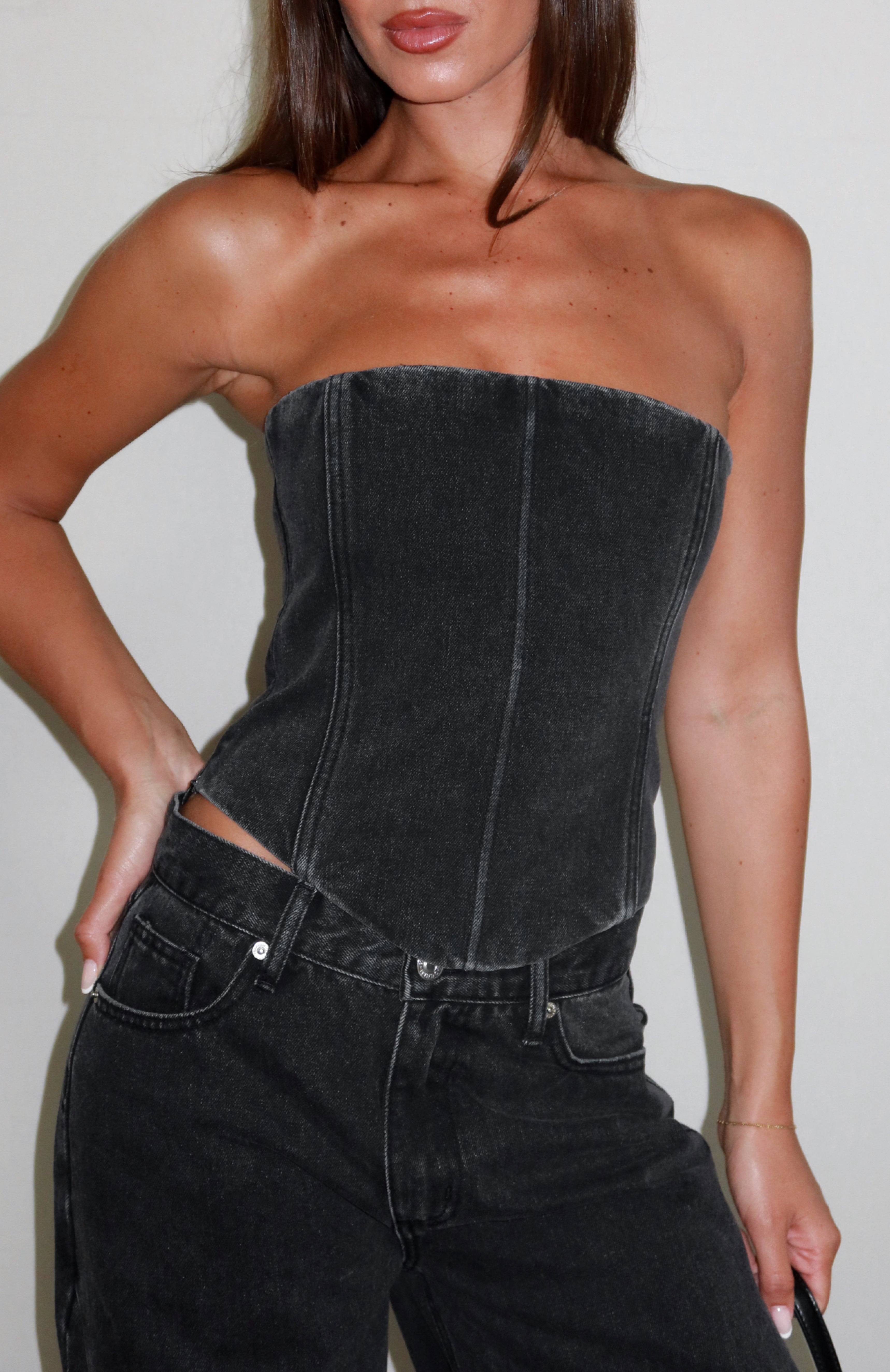 Be Mine Forever Denim Bustier Black Acid